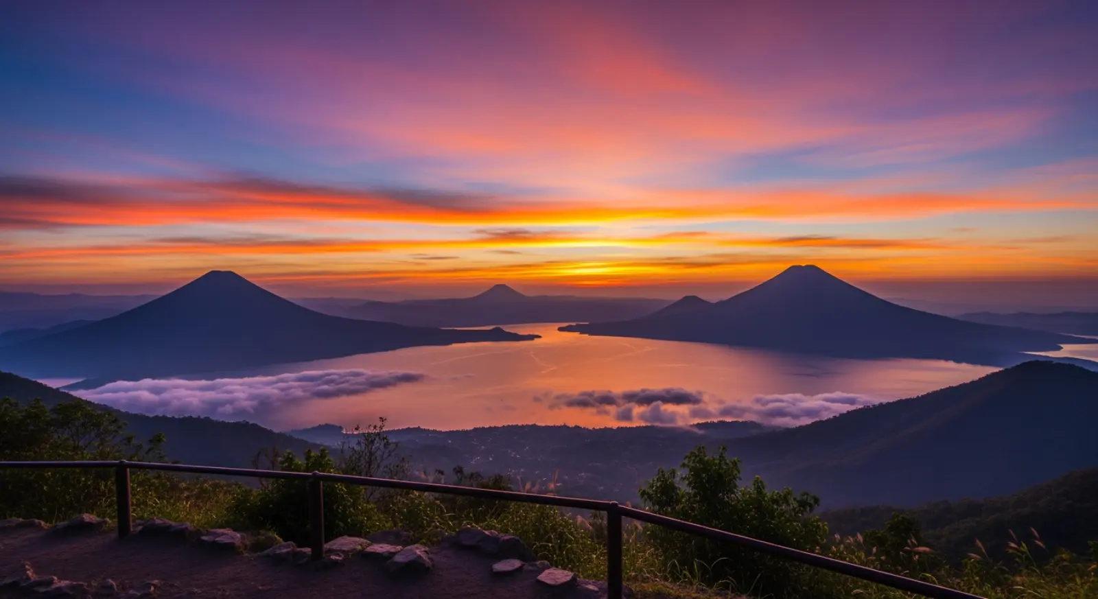 Sunrise from Indian Nose viewpoint Lake Atitlan