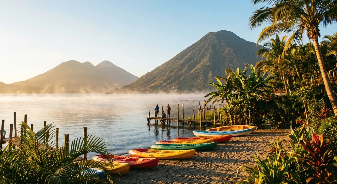 Sunrise over Lake Atitlan viewed from San Pedro La Laguna near Sababa Resort